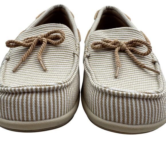 Walk Hero Natural White Stripe Canvas Comfort Slip On Loafers Women's Size 8 - Picture 3 of 9